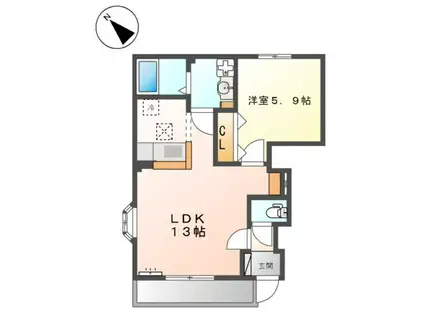 ヘップバーン(1LDK/1階)の間取り写真