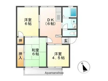 ジュネスハイムB棟(3DK/2階)の間取り写真