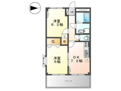ビューオンザヒル(2DK/2階)の間取り写真