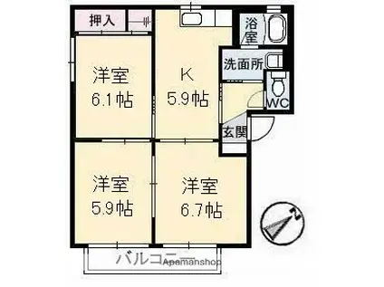 グレース曙 E棟(3K/2階)の間取り写真