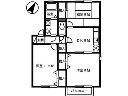 ガーデンハウス藤井C棟(3DK/1階)の間取り写真