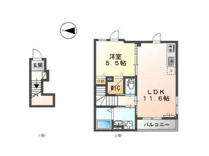 SUNNYⅡ(1LDK/2階)の間取り写真