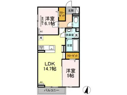 ホームバリー湯野(2LDK/3階)の間取り写真