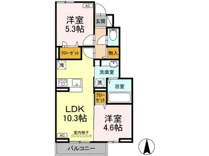 アルビオ B棟(2LDK/1階)の間取り写真