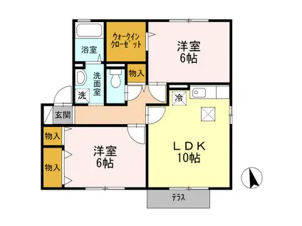 ハピネス山田 B(2LDK/1階)の間取り写真