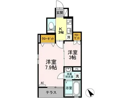 パインツリー B棟(2K/1階)の間取り写真