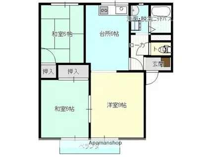 レジデンスB棟(3DK/2階)の間取り写真