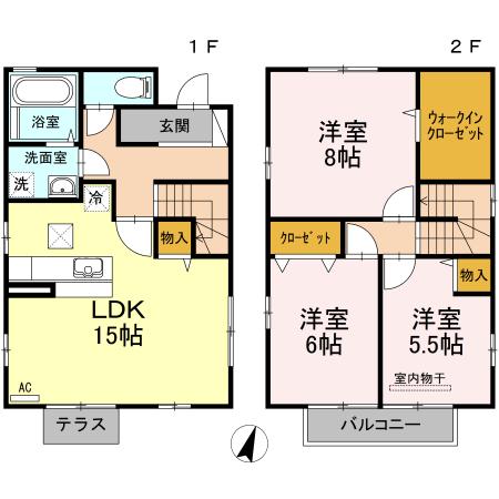 広島県福山市 2階建 築18年(3LDK)の間取り写真