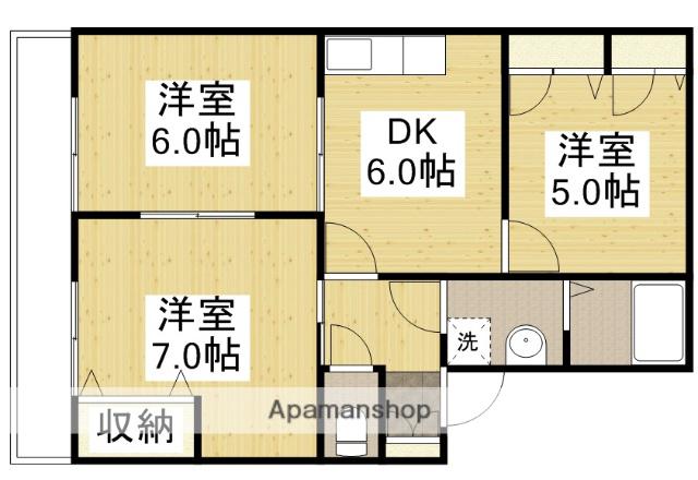 シャトラン駅家B棟(3DK/1階)の間取り写真