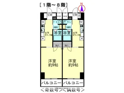 シャトー広島(1K/8階)の間取り写真