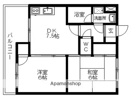 ツインクルガーデン(2DK/2階)の間取り写真