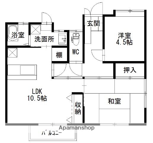 山陽本線 大門駅(広島) 徒歩15分 1階建 築54年(2LDK)の間取り写真