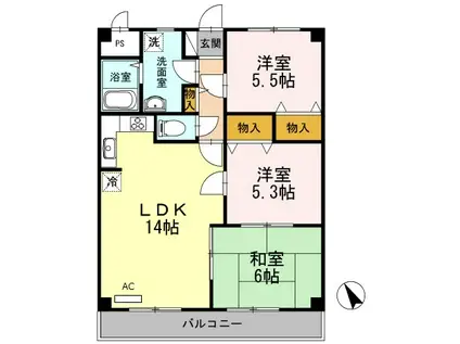 デミュールクワダ(3LDK/2階)の間取り写真