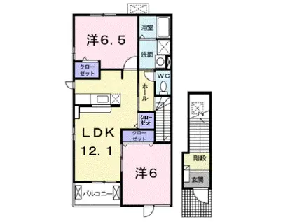 ラ・カーサ・ヴェントA(2LDK/2階)の間取り写真