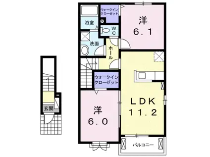 グランディール(2LDK/2階)の間取り写真
