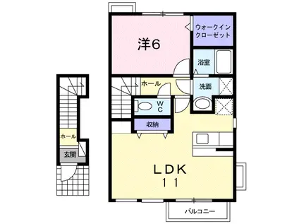 メゾネットアイB(1LDK/2階)の間取り写真
