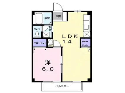 コーポ サンスカイE(1LDK/1階)の間取り写真