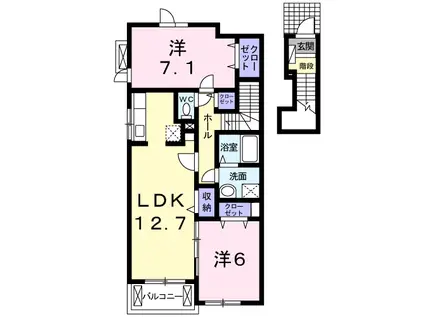サンリット・スクエアD(2LDK/2階)の間取り写真