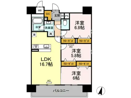 SERENO光南(3LDK/10階)の間取り写真