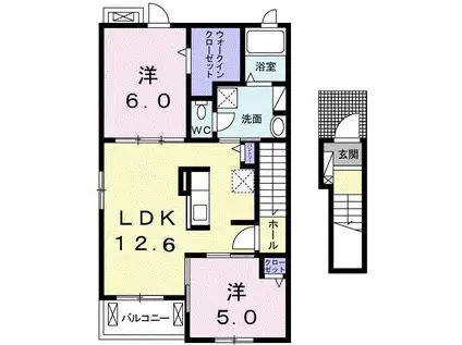 ベルフォーレ湯野B(2LDK/2階)の間取り写真
