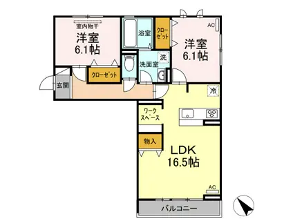 ローズ多治米(2LDK/3階)の間取り写真