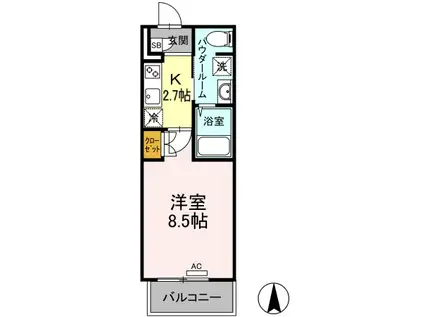 ラ・ヴィ・アン・ローズ南本庄(1K/3階)の間取り写真