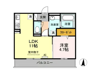 キャルル B棟(1LDK/2階)の間取り写真