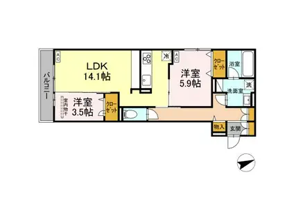 D-RESIDENCE東手城(2LDK/2階)の間取り写真