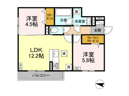 ベルヴィオラ西深津(2LDK/1階)の間取り写真