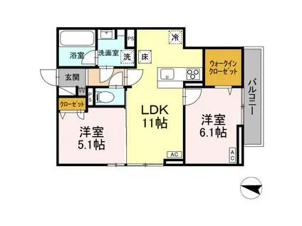 ベルヴィオラ西深津(2LDK/1階)の間取り写真