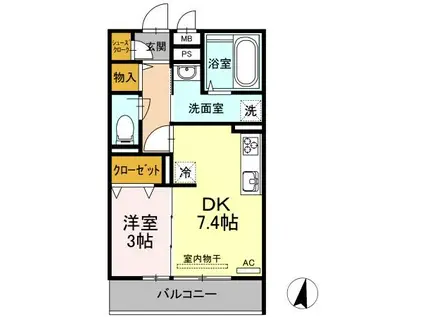 プレジール手城(1DK/3階)の間取り写真