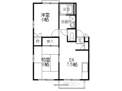 ディオール美の浜(2DK/2階)の間取り写真