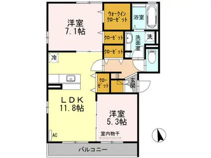 リヴェールK(2LDK/3階)の間取り写真