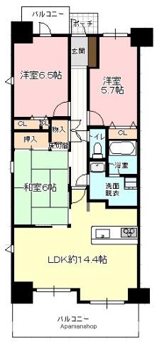 ベルハーモニー呉三条(3LDK/7階)の間取り写真