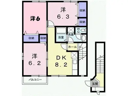 メープル焼山C(3DK/2階)の間取り写真