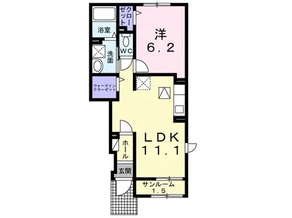 グラース・ベルA棟(1LDK/1階)の間取り写真