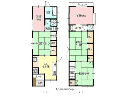 広島県江田島市 2階建 築50年(5DK)の間取り写真