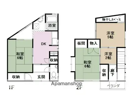 広島県江田島市 2階建 築59年(3DK)の間取り写真