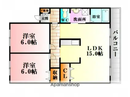 フローラ山本(2LDK/3階)の間取り写真
