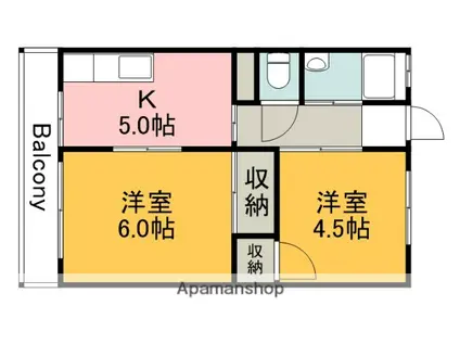 新原第2マンション(2K/2階)の間取り写真