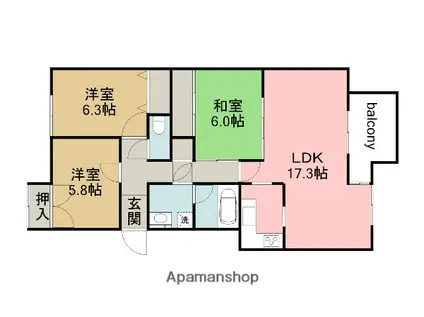 ステイツ吉見園(3LDK/3階)の間取り写真