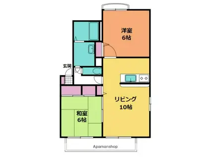 ディアスミドリB棟(2LDK/1階)の間取り写真