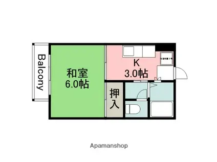ブルーベル牛田C棟(1K/2階)の間取り写真