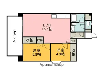 第二タウン皆賀(2LDK/5階)の間取り写真