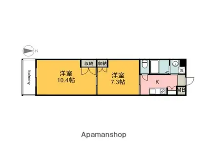 ル・クール上幟町(2K/9階)の間取り写真