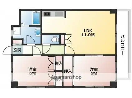 楽々園Nビル(2LDK/4階)の間取り写真