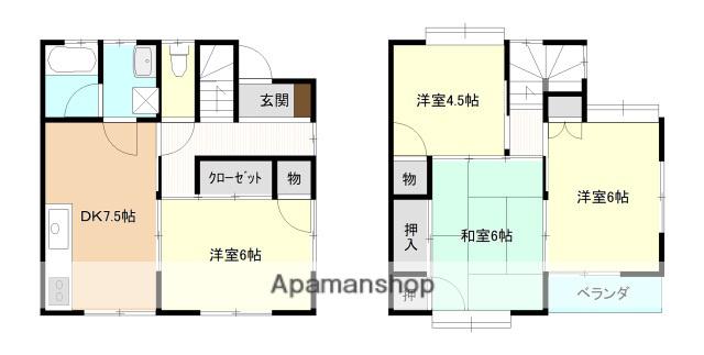 山口貸家(テラスハウス)(4DK)の間取り写真