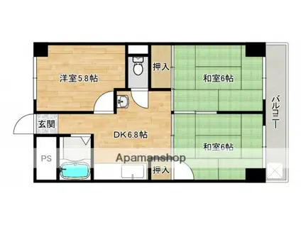 第三津広ビル(3DK/10階)の間取り写真