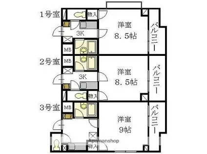 両祖ビルⅡ(1K/2階)の間取り写真