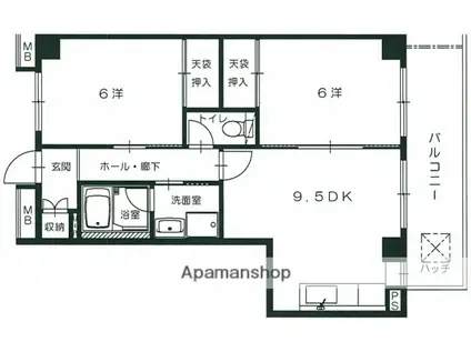 オハイオハイツ(2DK/4階)の間取り写真